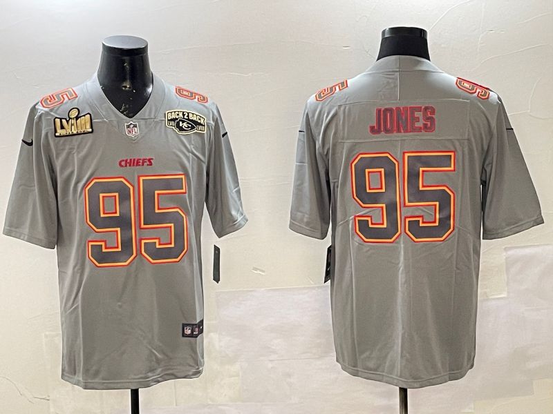 Men Kansas City Chiefs #95 Jones Grey 2025 Nike Vapor Limited NFL Jersey style 2105